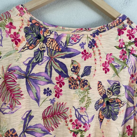 Chicos Womens XL Tropical Floral Elbow Sleeve Tee Crew Neck Shirt - Picture 14 of 14